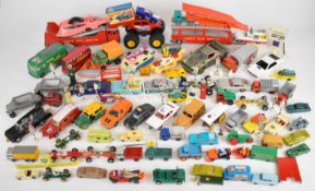 Over sixty vintage Corgi, Dinky and Matchbox diecast model cars to include Batmobile, The Man From