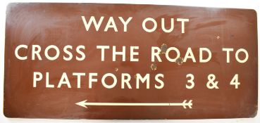 British Railways Western Region vintage enamel Way Out, Cross The Road To Platforms 3 & 4 station