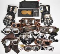 Large collection of contemporary / reproduction motorcycle / flying goggles, gauntlets etc
