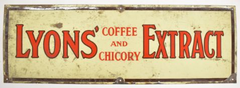 Lyons' Extract Coffee and Chicory vintage enamel advertising sign, 30.5 x 91.5cm