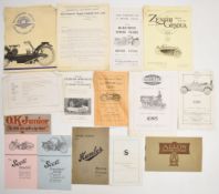 Veteran and vintage motorcycle and cycle car brochures to include 1912-13 Humber, Scott, OK