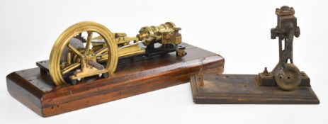 19th century single cylinder live steam stationary engine with ribbed brass cylinder driving a