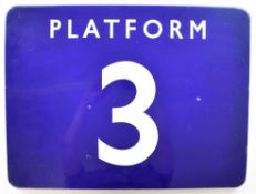 British Railways Eastern Region vintage enamel Platform 3 station sign, 45.5 x 61cm