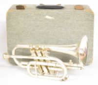 Boosey & Hawkes 'Imperial' silver plated cornet, serial no. LP 358218, in fitted case.