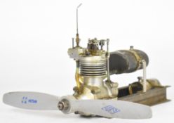 Scratch built four stroke model aeroplane engine, the overhead valves operated by two camshafts,