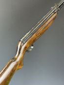 Webley Mark 3 .22 under-lever air rifle with plaque inset to the stock, semi-pistol grip and