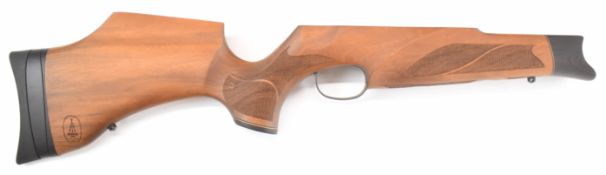 BSA R-10 PCP air rifle stock with chequered semi-pistol grip and forend engraved logo, raised
