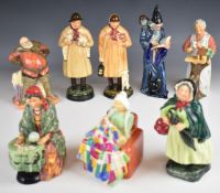 Eight Royal Doulton character figures including the Shepherd, Lambing Time, Fortune Teller, etc,