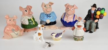 Copenhagen dragonfly, Royal Doulton Balloon Seller and dog, USSR/Lomonosov figure, Royal Crown Derby