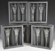 Six pairs of Waterford Crystal Millennium Collection toasting flutes in six separate cuts