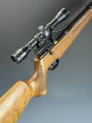 Falcon .22 bolt-action PCP air rifle with chequered semi-pistol grip and forend, raised cheek piece,