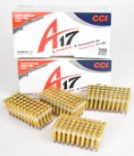 Four hundred .17 CCI Savage Arms A17 Varmint Tip rifle cartridges, in original boxes. PLEASE NOTE