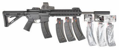 Smith & Wesson M&P 15-22 .22 semi-automatic assault style rifle with textured pistol grip, Magpul