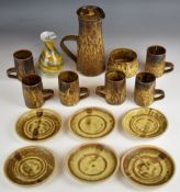 St Ives studio pottery fourteen piece coffee set and a signed Ed Evans Glory Glass Isle of Wight art