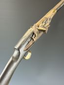Eastern flintlock gun with brass barrel bands and butt plate, metal ram-rod and 39 inch barrel,