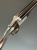 William Evans 12 bore side by side ejector shotgun with named and engraved locks, scrolling