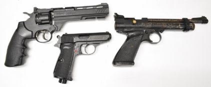 Three air pistols comprising Umarex Walther PPK/S .177, Crosman 2240 .22 and Crosman Vigilante .