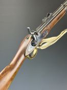 Enfield pattern three band percussion hammer action rifle with brass trigger guard, butt plate and