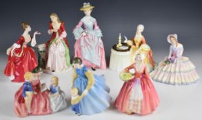 Eight Royal Doulton figures including Janet, Daydreams, Countess Howe, Juliet, etc, tallest 43cm