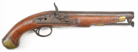 Constabulary or similar flintlock holster pistol with lock stamped with crown over 'GR' cypher,