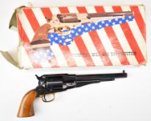 Pietta .44 six-shot single-action revolver with brass trigger guard, wooden grips and named 8 inch