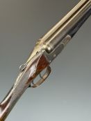 Belgian 20 bore side by side ejector shotgun with border engraved lock, underside trigger guard