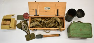 Russian ammunition box, reproduction wooden ammunition box, inert belts of ammunition, dummy