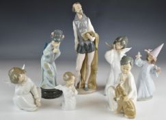 Seven Lladro and one Nao figure including Geisha, tallest 36cm
