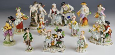 Twelve Sitzendorf / Naples figures including several pairs, tallest 14cm