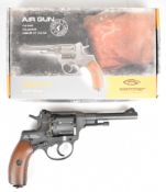 Gletcher NGT F .177 CO2 air pistol / revolver with textured faux wooden grips and fixed sights,