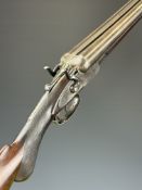 C G Bonehill 12 bore side by side hammer action shotgun with engraved locks, hammers, trigger guard,