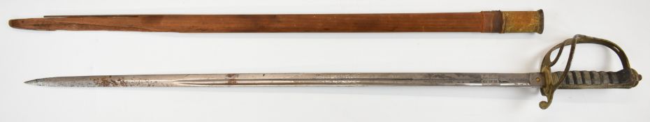 George V Royal Marine Artillery Gibraltar sword with etched decorated blade with maker's name Robert