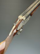 Gunmark Kestrel 12 bore side by side ejector shotgun with engraved sidelock plates, underside,
