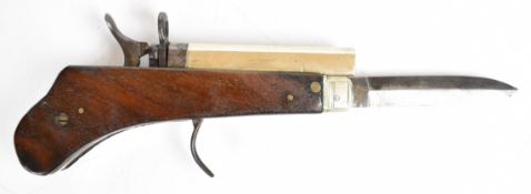 Unwin & Rogers of Sheffield Self Protector percussion hammer action knife pistol with named 9.5cm