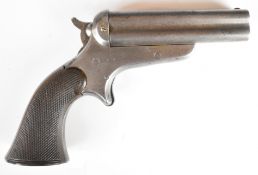 Sharps & Hankins 3C .32 rimfire four shot pepperbox or Derringer type pistol with chequered wooden