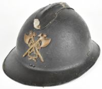 WW2 era Belgian M26 'Adrian' Civil Defence (Fire) steel helmet with brass insignia, leather liner