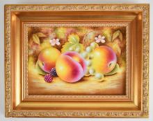 Royal Worcester porcelain plaque decorated with painted fruit, signed 'J. Bowman', 12cm x 17cm in