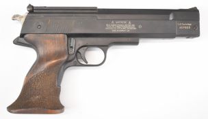 Weihrauch HW75 .177 air pistol with shaped and textured wooden grips and adjustable sights and