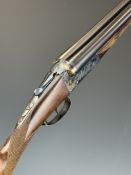 AYA Yeoman 12 bore side by side shotgun with chequered grip and forend, double trigger and named