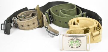 US Army drill sergeant's buckle and four belts, one marked M.E.Co. 1952, XL