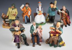 Eight Royal Doulton figurines including Master Sweep, Professor, Newsvendor, Toymaker, etc,
