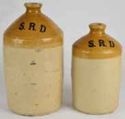Two WW1 SRD stoneware rum ration flagons, height of taller 32cm