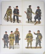 Stephen Andrew (military illustrator) four watercolours on card of WW2 German Soldiers with weapons,
