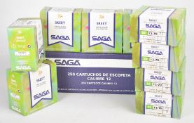 Two hundred and twenty five 12 bore Saga Skeet 28g, 9 shot shotgun cartridges, all in original