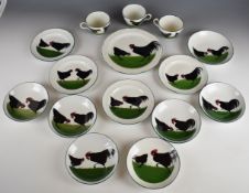 Fifteen pieces of Bristol pottery tea ware decorated in the Cock and Hen pattern