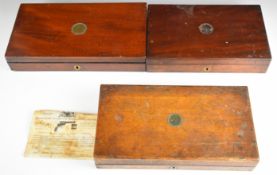 Three wooden revolver or pistol cases including one with 'Adams's Patent Double-Acton Central-Fire