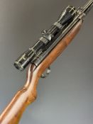 Webley Mark 3 .22 under-lever air rifle with plaque inset to the stock, semi-pistol grip, adjustable