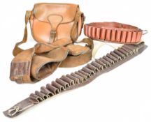 Four gun and shooting related items comprising shotgun cartridge bag, two cartridge belts and a