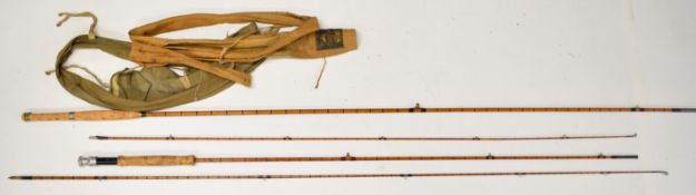 Two Hardy split cane 'Palakona' fly fishing rods, one 'The Perfection', both with rod bags