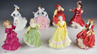 Eight Royal Doulton figures including Buttercup, Patricia, Jennifer, Margaret, etc, tallest 26cm